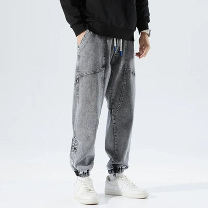 Korean Popular Clothes Jeans Casual Men Loose Fit Stretch Spandex Denim Jogger Pant Male Hip Hop Streetwear Trouser Big Size 8XL