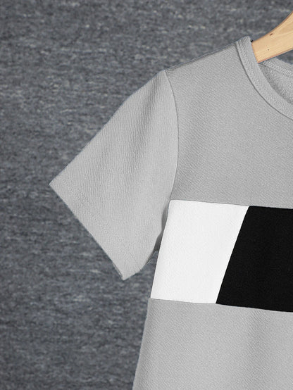 2pcs Boys Casual Colorblock Short Sleeve T-shirt & Shorts Set, Comfy Summer Kids Clothes
