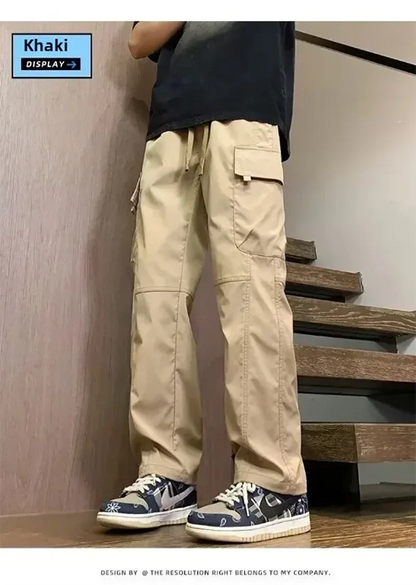 Summer Straight Cargo Pants Mens Multi-Pocket Work Casual Sweatpant Fashiom High Street Outdoor Casual Breathable Loose Trousers