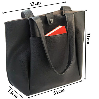High Quality Soft Leather Woman Casual Tote Shopper Solid Color Handbags Large Capacity Single Shoulder Bag with Outer Pocket