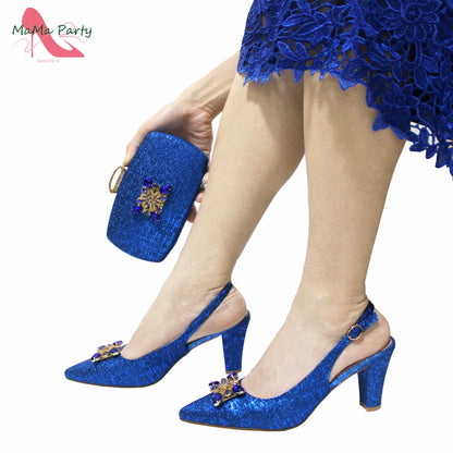 Color Italian Classics Design African Women Shoes and Bag Set High Quality with Shinning Crystal for Wedding Party