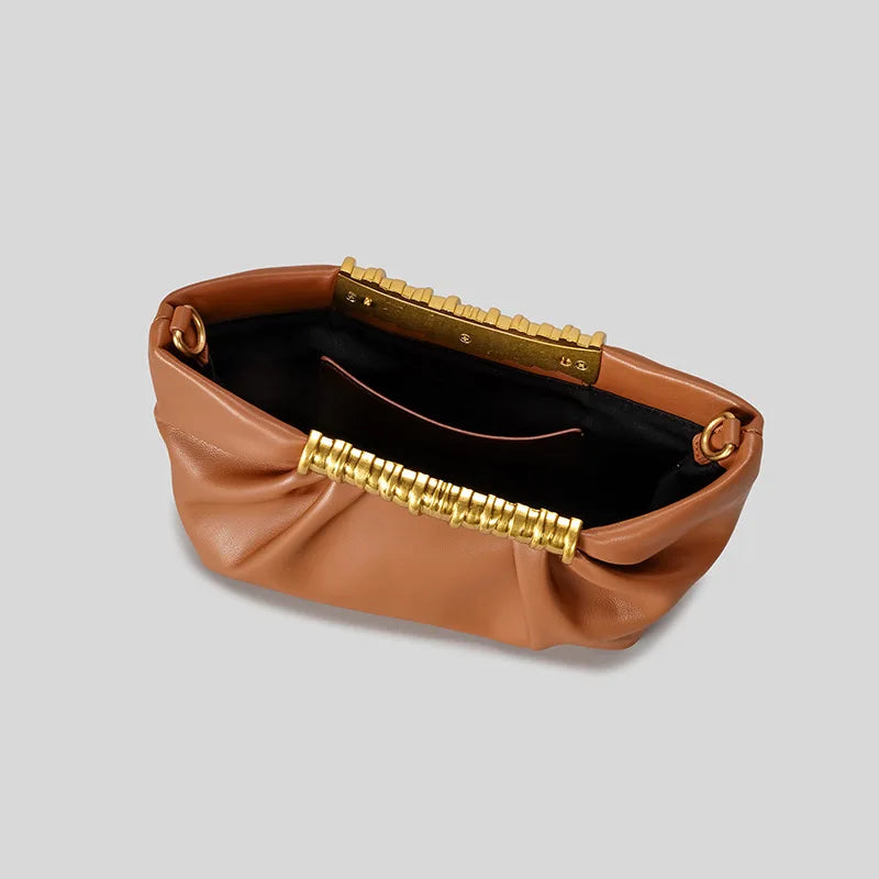 Elegant Ruched Hobos Clucth Bag Luxury Designer Metal Handle Women Handbags Soft Pu Leather Shoulder Crossbody Bags Party Purses