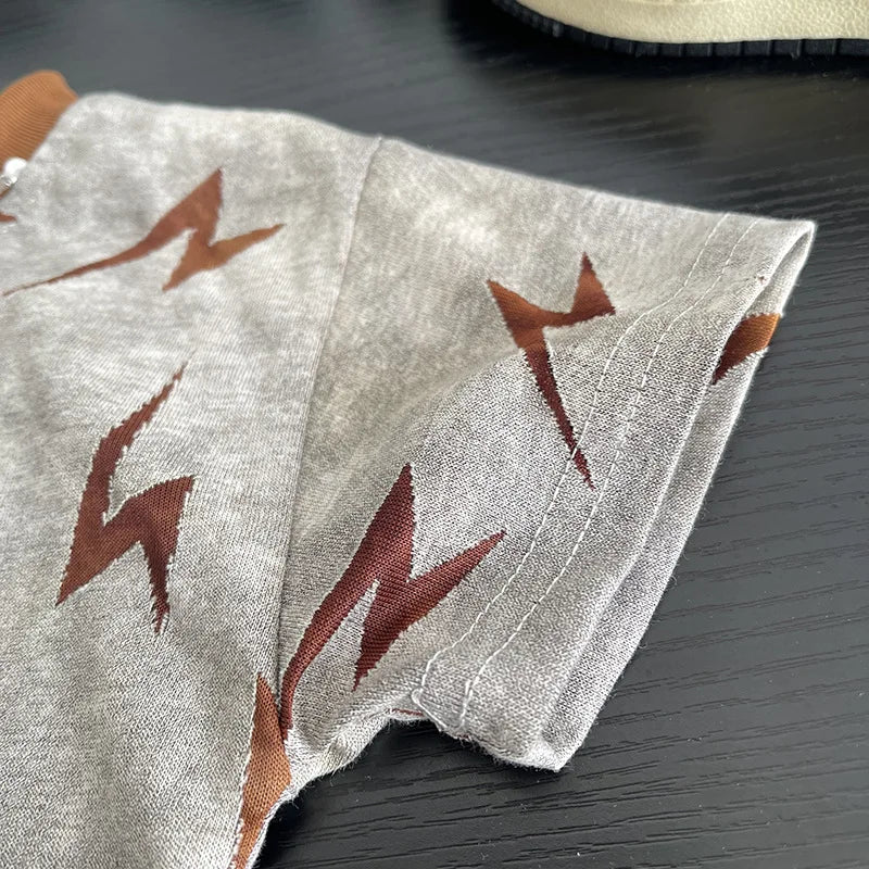 Children Handsome Suit Casual Clothes Summer New Zaidan Lightning T-shirt with Necklace+ Ripped Jeans 2Pcs/set Infant Tracksuits