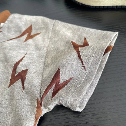 Children Handsome Suit Casual Clothes Summer New Zaidan Lightning T-shirt with Necklace+ Ripped Jeans 2Pcs/set Infant Tracksuits