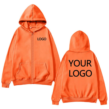 DIY Personalised customised logo, men's street hoodie, zip front sports sweatshirt, women's casual knitted hoodie, couple's gift