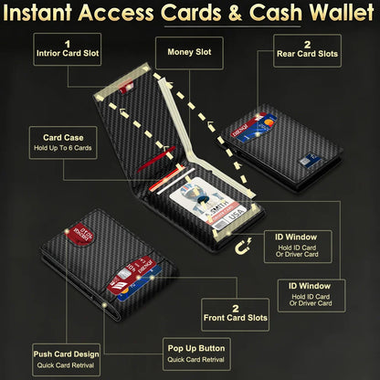 Men's Microfiber Leather RFID Wallet Minimalist Credit Card Holder Carbon Fiber Business Cardholder Metal Case Wallets for Men