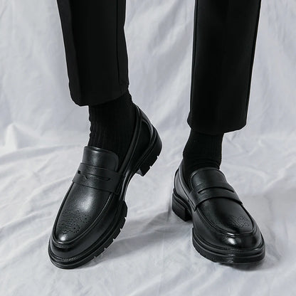 Spring Luxury Thick soled Casual Shoes Men's Black Penny loafers men Brown Business Office Dress Shoes for Mentênis masculino