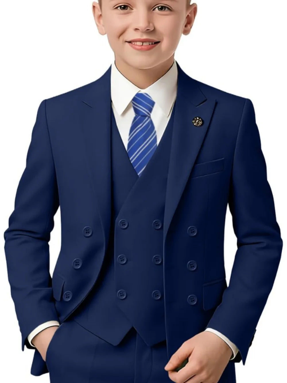 New Hot Sale Boys Slim Fit Tuxedo 3 Pieces Piano Performance Wear Double Breasted Kids Suit Set Banquet Party Outfit Plus Size