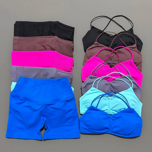 2 Piece Vision Gym Set Women Yoga Crop Top High Waist Scrunch Seamless Shorts Fitness Bra Sport Suit Sportswear Workout Set