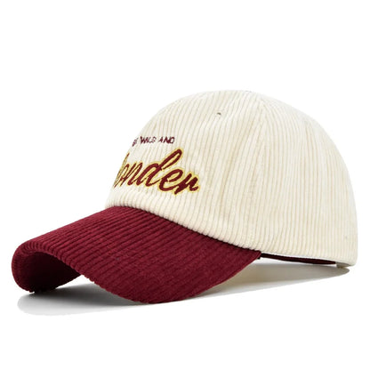 Corduroy Embroidery Baseball Cap Korean Retro Adjustable Hat for Men Women Casual Outdoor Travel Breathable Fashion Sports Wear