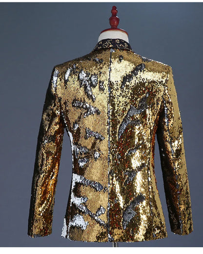 2026 New Men's Red Suit Jacket, Wedding Party Slim Dress Coat, Sequin Decoration Luxurious Blazers Blue Green Terno Masculino