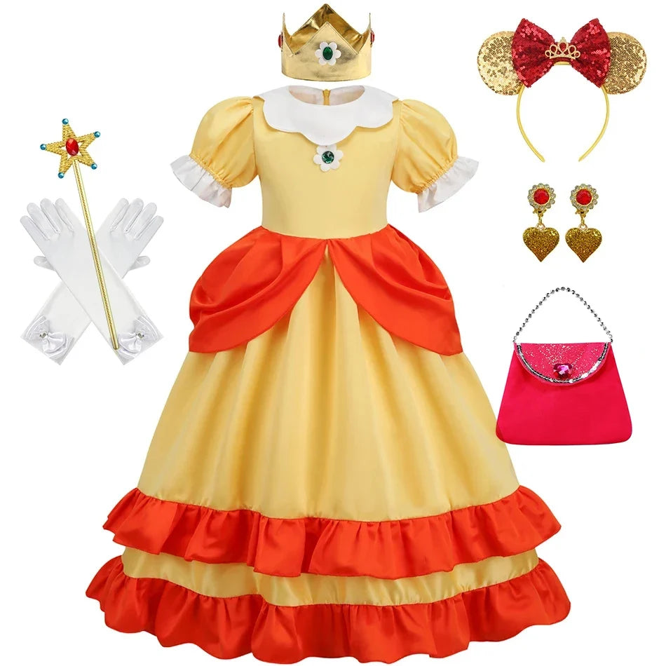 Daisy Girls Princess Dress Cartoon Movie Cosplay Costume Summer Kids Orange Party Outfits 2-10 Years Halloween Fancy Clothes