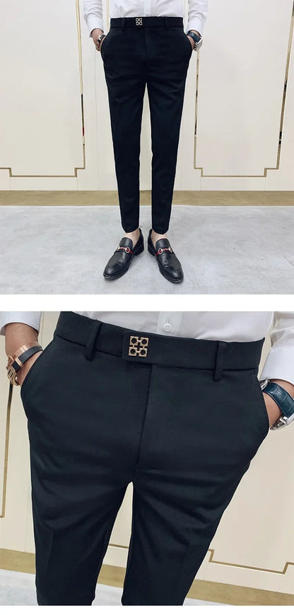 2026 Spring Summer Men's Casual Pants Formal Business Men Solid Color Slim Fit Office Social Trousers Wedding Party Suit Pants