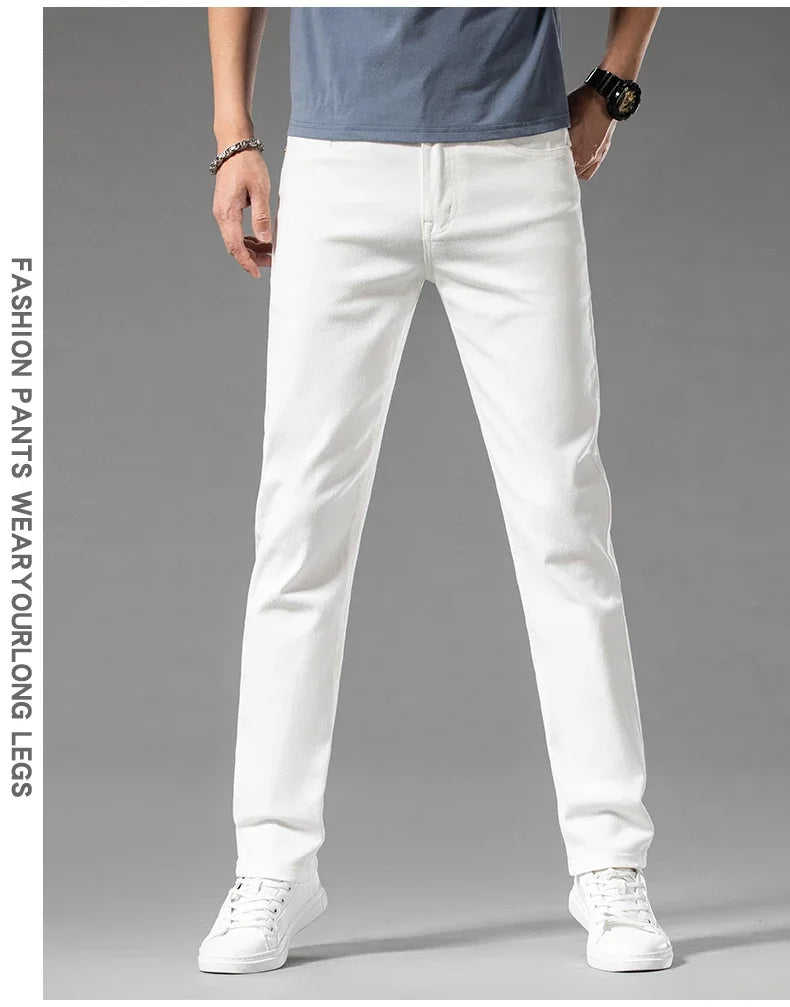 New Summer 98% Cotton Men's Business Casual Jeans Straight Soft Stretch Fabric Baggy Denim Pants Male Brand Trousers