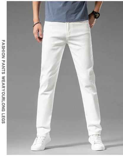 New Summer 98% Cotton Men's Business Casual Jeans Straight Soft Stretch Fabric Baggy Denim Pants Male Brand Trousers