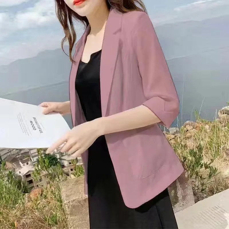 Linen Small Blazer For Women, Thin  Summer Suit, Korean Version, Sun Protection, Casual British Style, White And Black