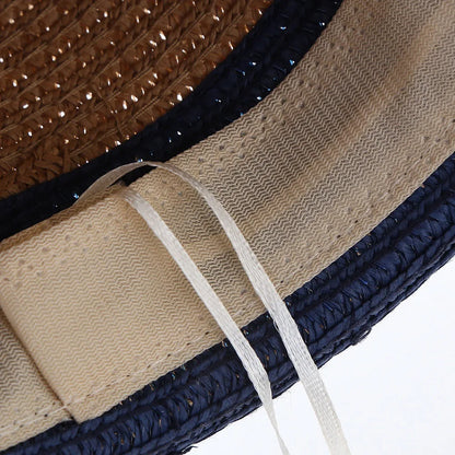 Classic Nostalgic Striped Straw Hat for Outdoor Travel Parent-child Fedoras Sun Shading and Sun Protection Denim Hat