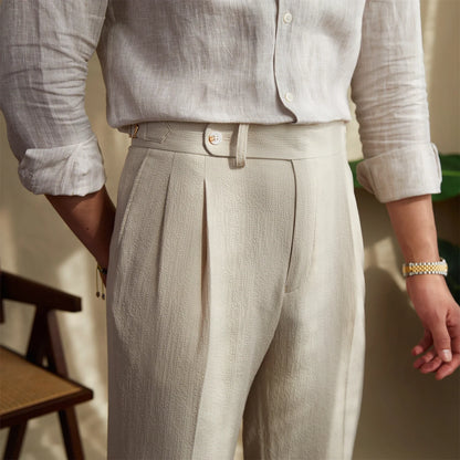 Deer Sanxian Business Men's Summer Bubble Gauze Naples High Waist Straight Pants Japanese Breathable Casual Pants
