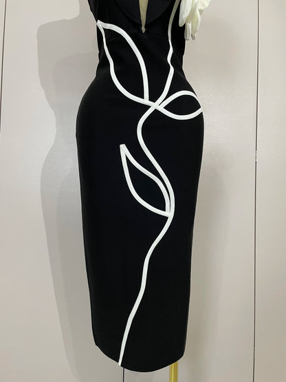 Sexy Off Shoulder White Flower Black Red Bodycon Bandage Long Dress Women Luxury Celebrity Evening Club Elegant Party Gowns