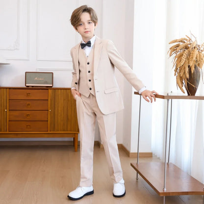 New Arrival Khaki Kids Formal Suit Set 4 Pieces Host Costumes,Casual Notched Lapel Boys Slim Fit Suits Piano Performance Wear