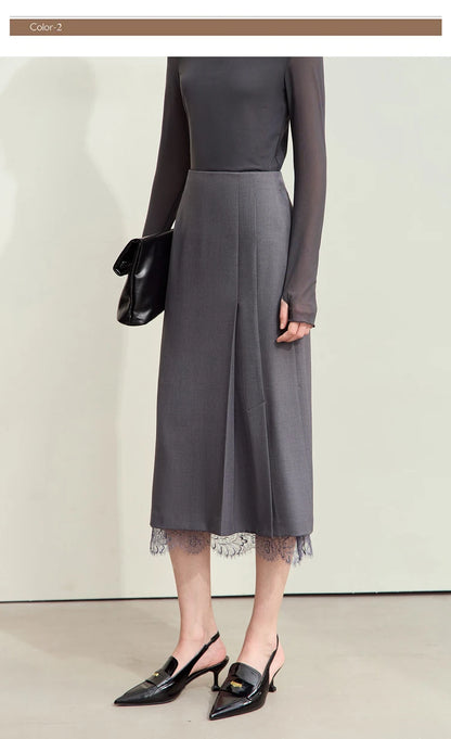 Minimalism Skirts for Woman 2025 Spring New Elegant Patchwork Lace Women's Clothing Retro Lady A-Line Pleated Skirt12443013