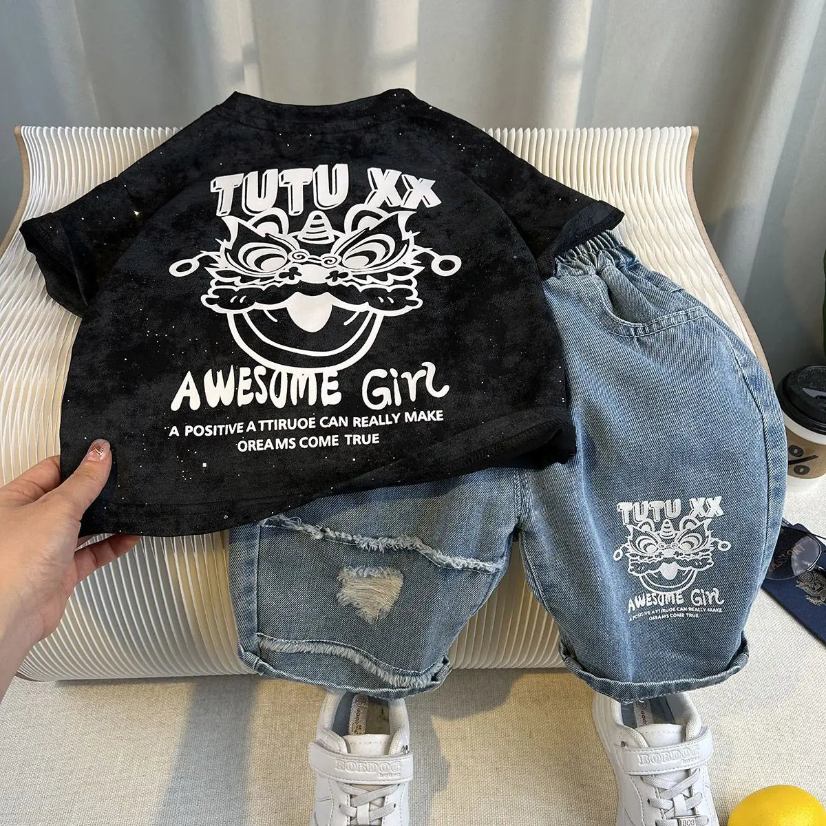 Korean Children's Summer Clothes Kids Set Outfits Boys 2026 Handsome Sleeveless&Short Sleeved T-shirt Denim Shorts 2-piece Set