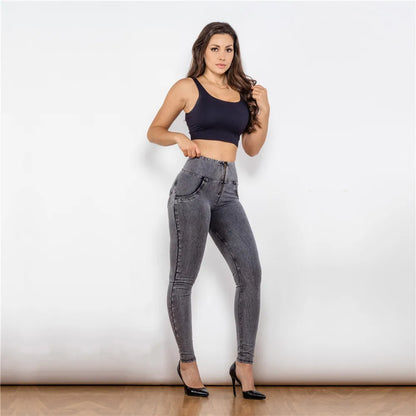 Shascullfites Melody Womens High Waisted Jeans Slim Fit Bum Lift Jean For Girls Push Up Stylish Full Length