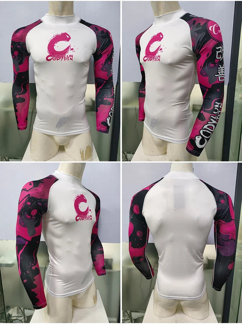 Men's Sports T -shirt Quickly Drying Bodybuilding Fitness Tight Rashguard UV Protection Swimsuit Swimming Shirt Surfing Rash