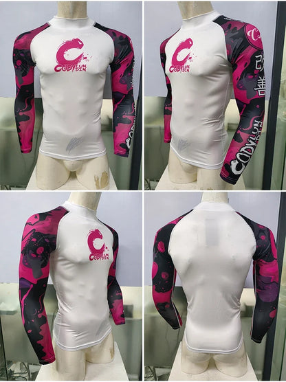 Men's Sports T -shirt Quickly Drying Bodybuilding Fitness Tight Rashguard UV Protection Swimsuit Swimming Shirt Surfing Rash