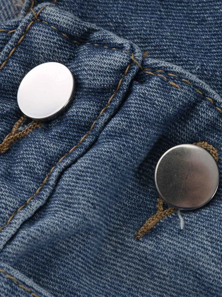 Overalls Jeans Men Ankle Length Jumpsuits Straight Pants Spliced One Piece Pockets Loose Vintage Wash Denim Casual Solid