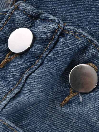 Overalls Jeans Men Ankle Length Jumpsuits Straight Pants Spliced One Piece Pockets Loose Vintage Wash Denim Casual Solid