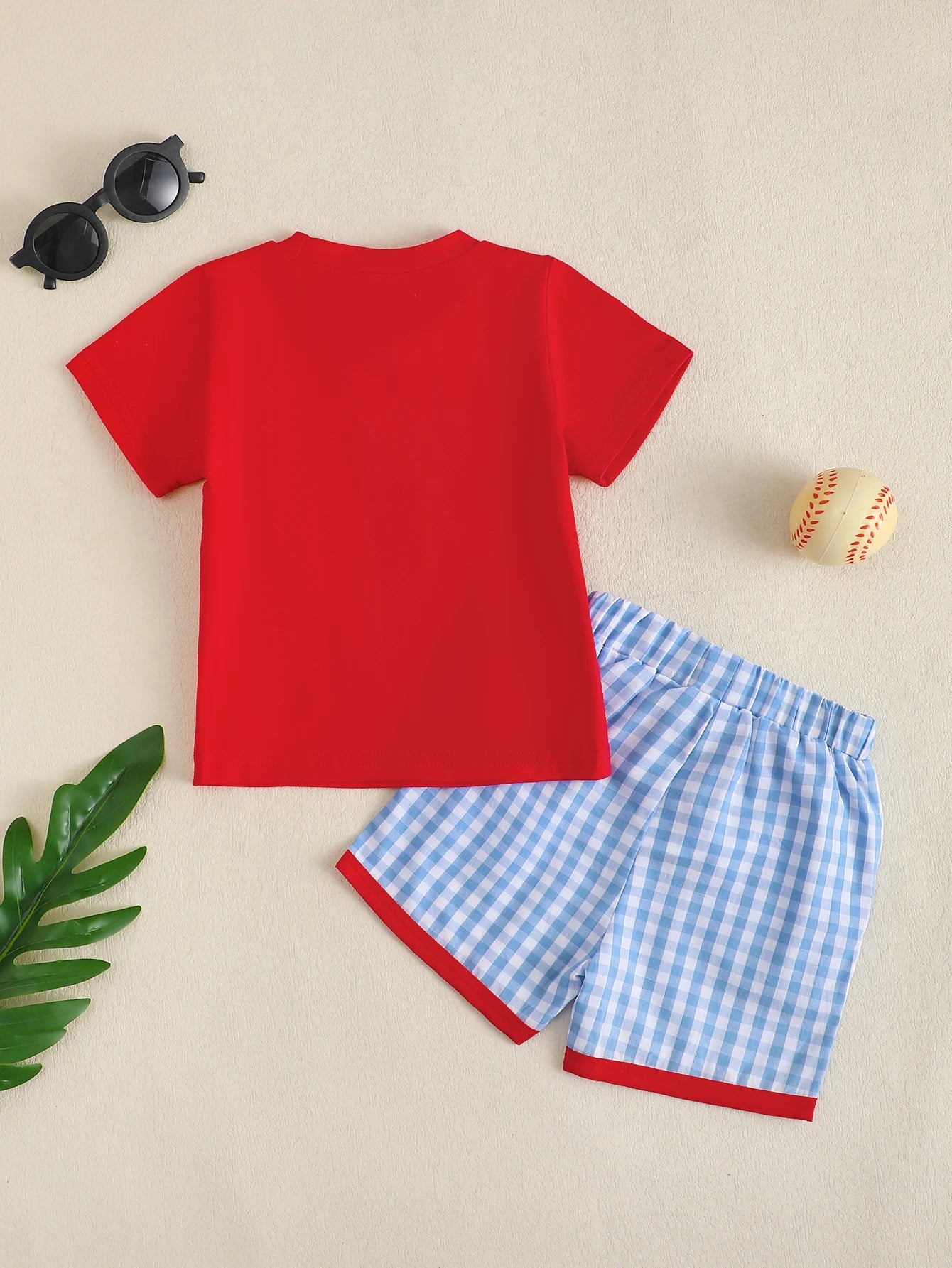 Infant Boys' Casual Round Neck Short Sleeve Set with Baseball Pattern Embroidery And Letters Toddler Boy's Comfortable Clothing