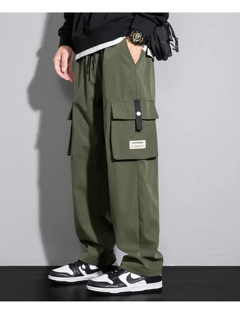 2026 Cargo Pants Men Straight Fit Wide Leg Fleece Lined Trouser Male Winter Fashion Loose Baggy Large Plus Size Warm Streetwear
