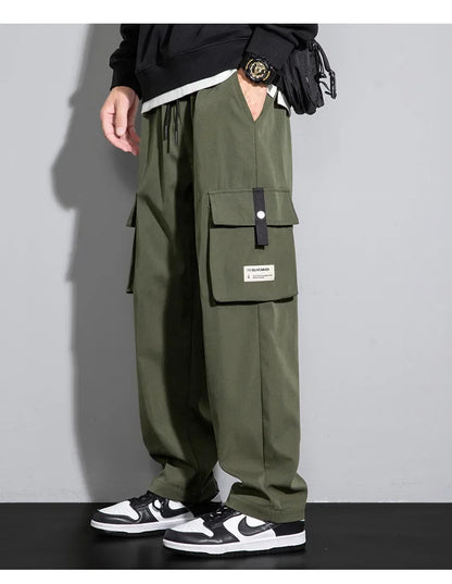 2026 Cargo Pants Men Straight Fit Wide Leg Fleece Lined Trouser Male Winter Fashion Loose Baggy Large Plus Size Warm Streetwear