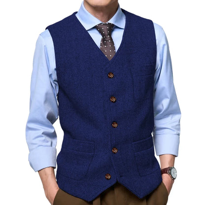 Men Vest Gray Herringbone Single Button With Pocket Waistcoat For Wedding Party Business Work Office Daily Casual Men Suit Vest