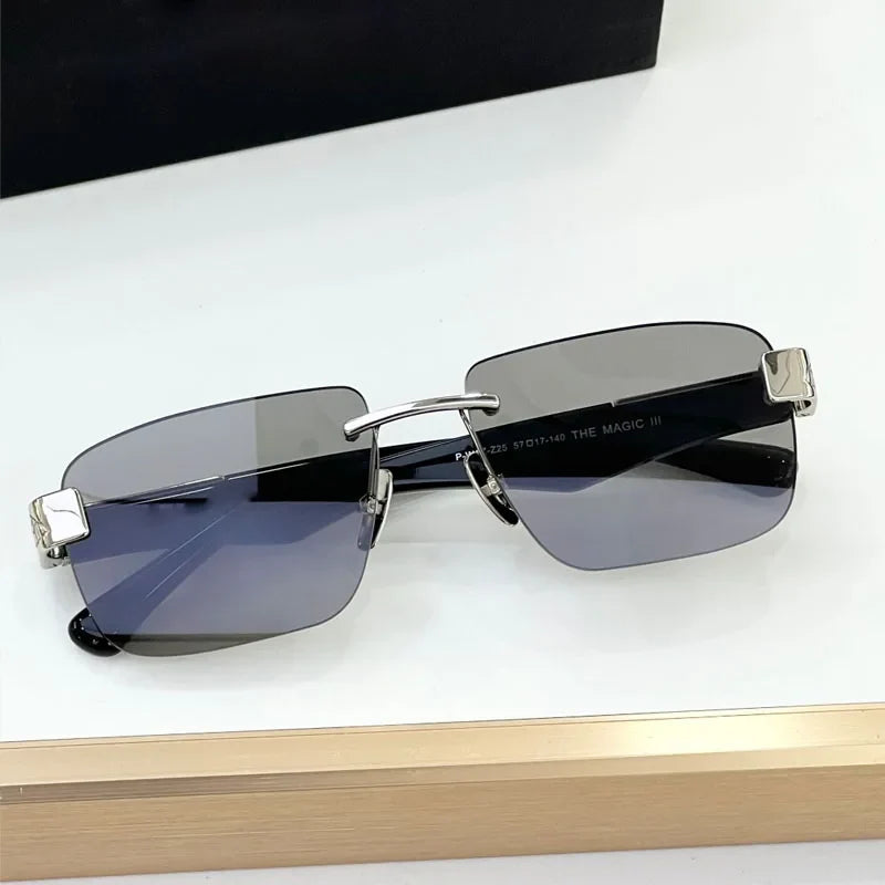 Luxury Rimless Sunglasses Irregular Square Alloy Acetate High Street Men Women Handmade in Germany UV400 THE MAGIC III with Case