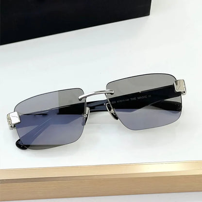 Luxury Rimless Sunglasses Irregular Square Alloy Acetate High Street Men Women Handmade in Germany UV400 THE MAGIC III with Case