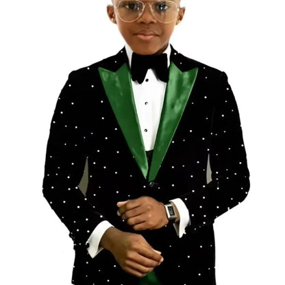 Boys Luxury Beaded Suits 2 Pieces Jacket Pants Wedding Ring Bearer Outfit Formal Handsome Kids Suit Set Host Costumes 2-20T