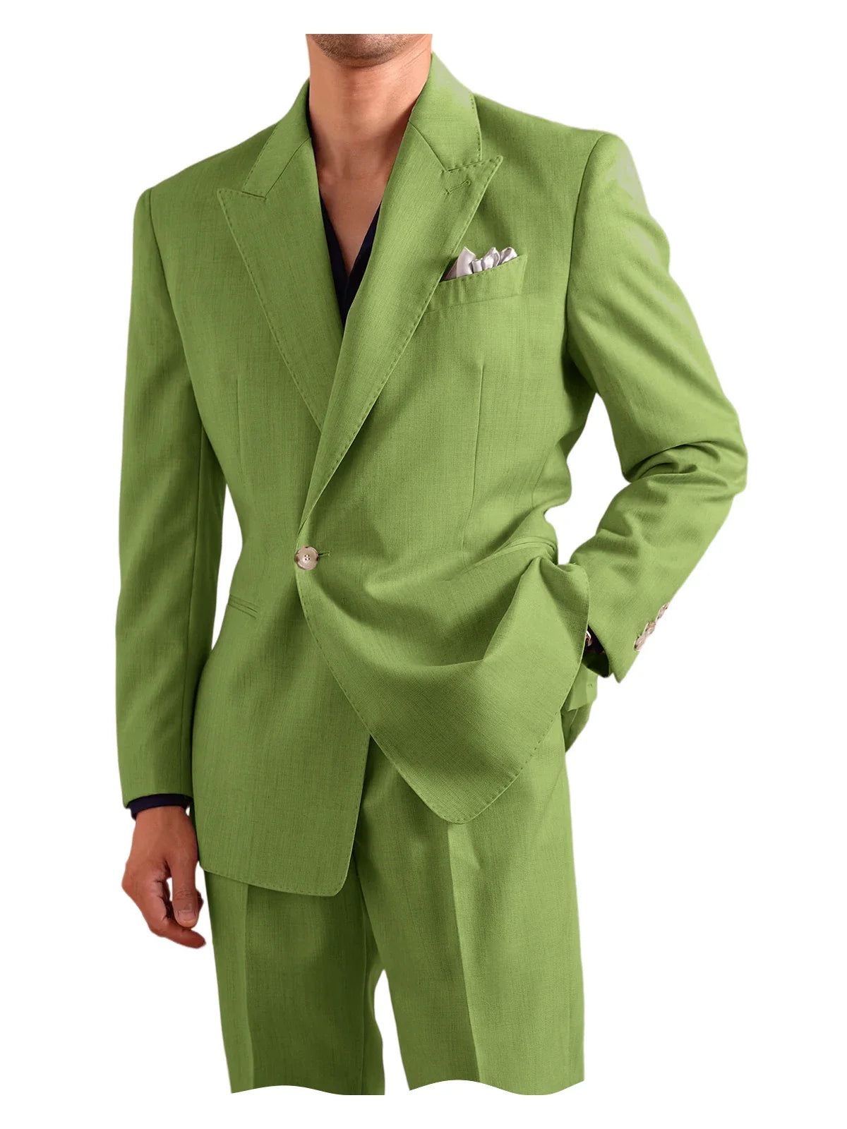 Men's 2 Piece One Button Suit Set Peak Lapel Slim Fit Blazer Long Pants Formal Wear for Wedding Party Prom Business