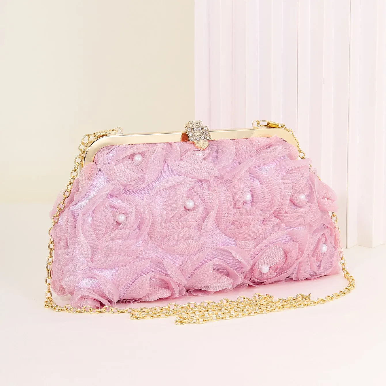 3D Floral Decor Clutch Bag, Elegant Silk Appliques Dinner Purse For Wedding Party Prom Banquet - Perfect for Wedding， Party
