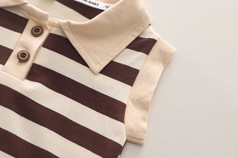 Baby Set Children's New Summer Sleeveless Striped Short-Sleeved Casual Wear Two-Piece Set for Boys