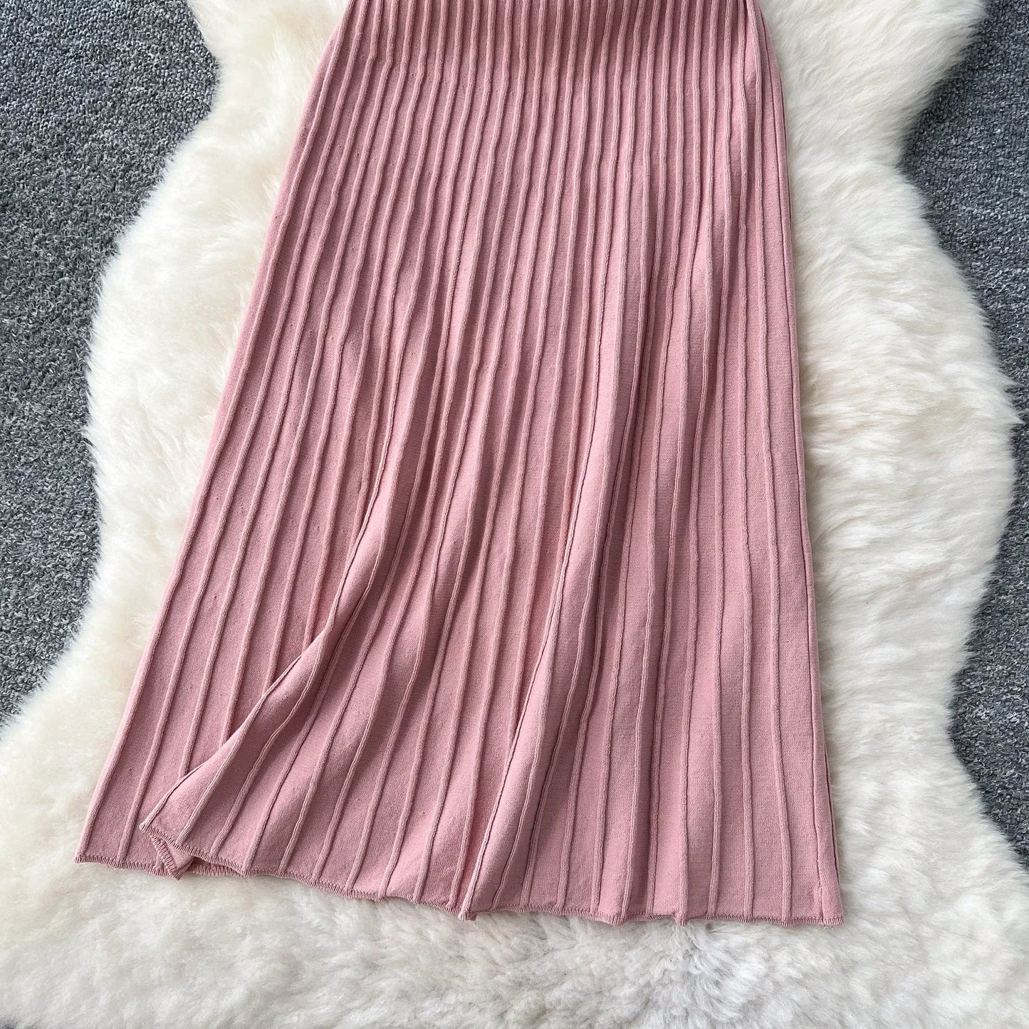 Knitted Pleated Long Dress High Waist Midi Sling Dress Elegant Sleeveless Yellow Dress Women Streetwear Black Bodycon Dress