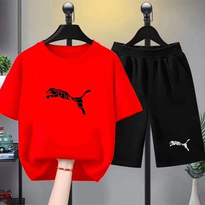 Kids White T-shirt+Shorts Two-Piece Set Print Boys Girls Toddler3-12Yrs Sports Casual Brand Clothes 2026 Summer