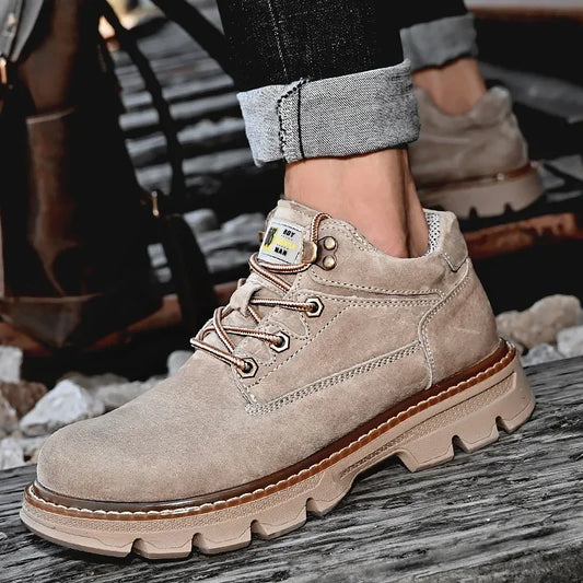 Men Genuine Leather Boots Men's English Style Thick Bottomed Work Clothes Shoes Winter Outdoor Mid Top Men's Boots