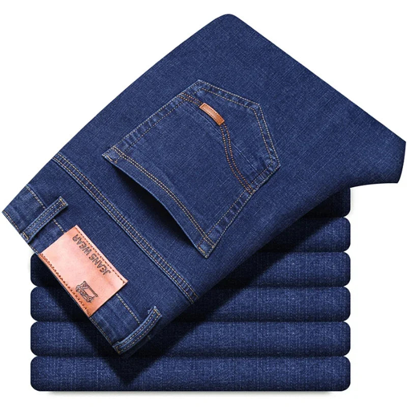 Men Fashion Straight Jeans Mens 2024 New Stretch Slim Fit Pants Comfortable Soft Business Denim Trousers Male Brand Clothing