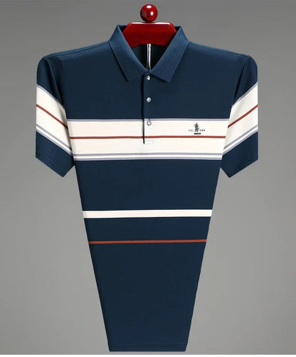 Luxury men's short sleeved polo shirt summer fashion hot selling striped top badge original design golf casual business T-shirt