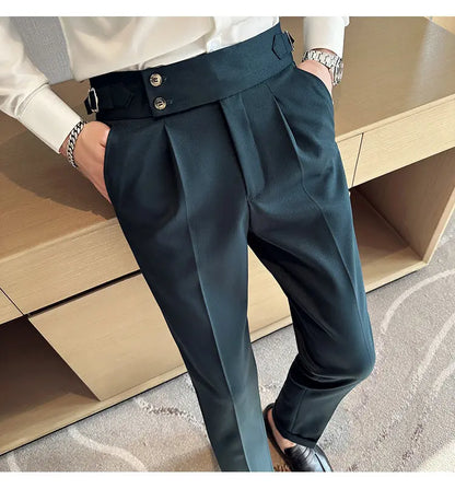 British Style Naples Solid Color High Waist Suit Pants High Quality Men Formal Business Social Party Wedding Casual Trousers