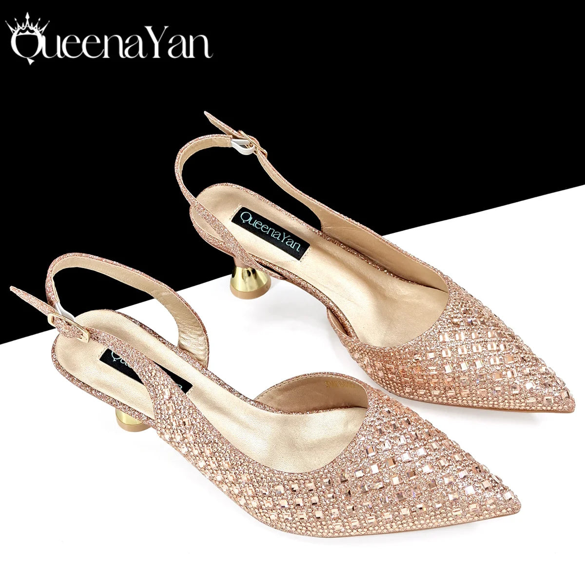 Italian Design Rhinestone Luxury Green Colour Pointed Toe Shoe & Bag Set Women's High Heels for Parties High Quality