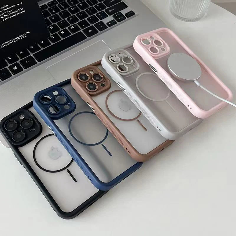 Luxury Matte For Magsafe Transparent Phone Case For iPhone 17 16 15 14 13 12 Pro Max 11 17 Pro 16 Plus Air Magnetic Bumper Cover