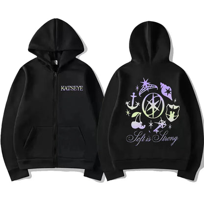 Katseye Graphics tracksuit vintage Hoodie Men Women 2025 tops Fleece fashion clothes Hip Hop Coat Zip Up Jacket Loose streetwear